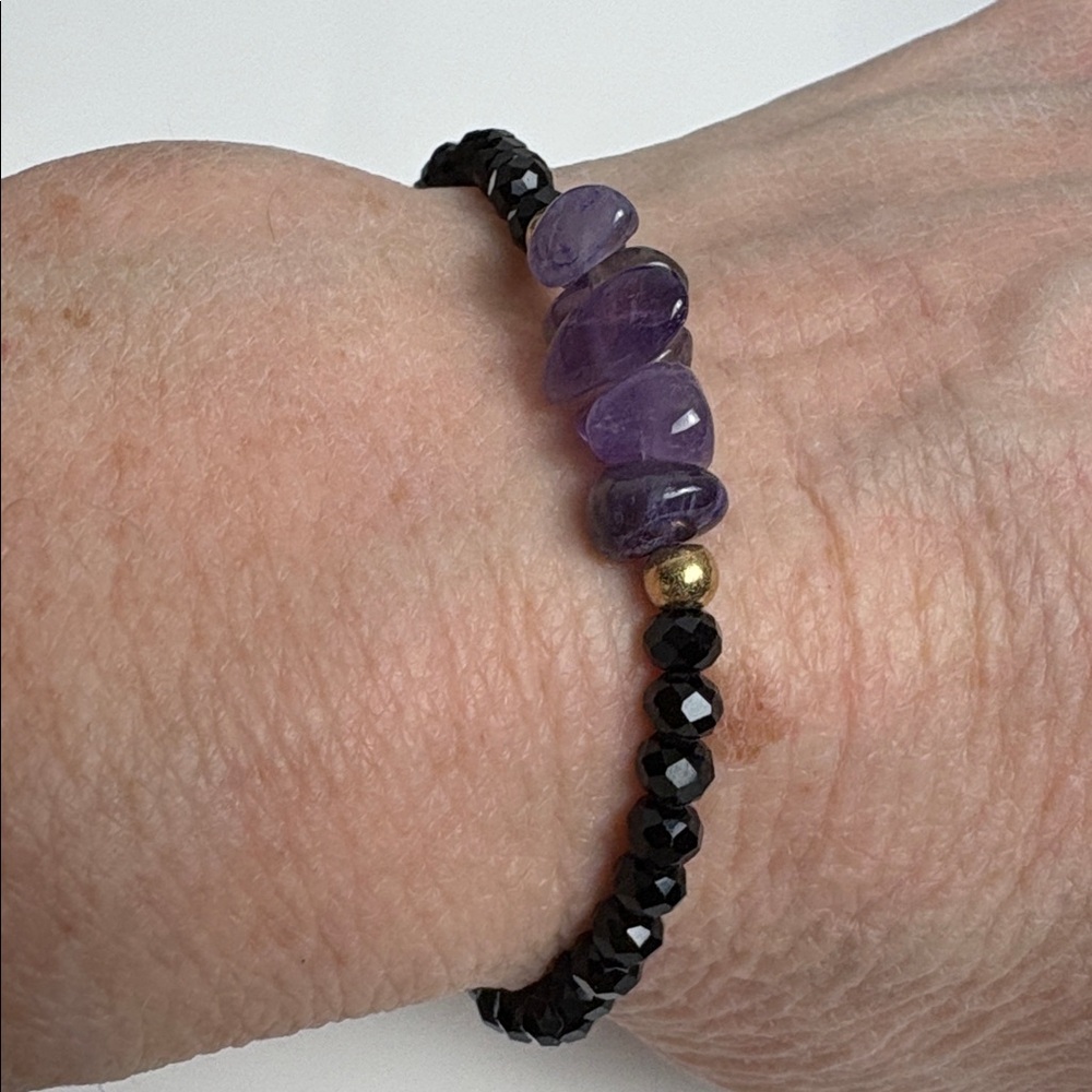 Amethyst and Black Beaded Bracelet